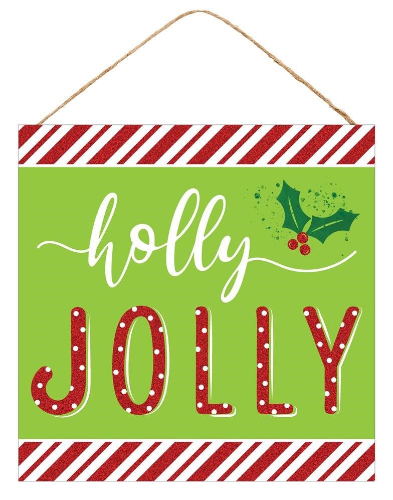 10" Holly Jolly Sign: Red/Lime - AP8836 - The Wreath Shop