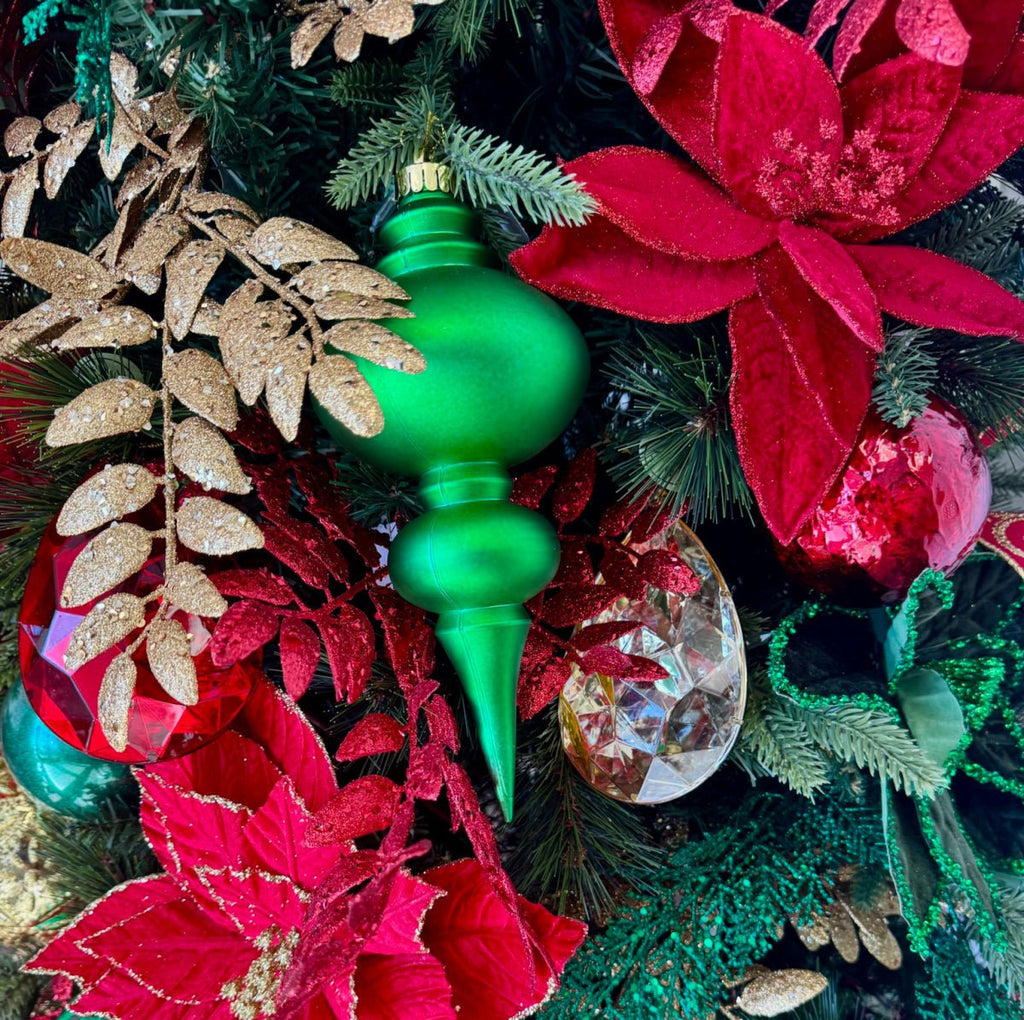 10" Matte Finial Stripe Ornament: Emerald Green - XH957606 - The Wreath Shop