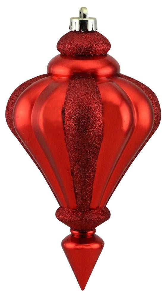 10" Matte/Glitter Finial Stripe Ornament: Red - XY4147KP - The Wreath Shop