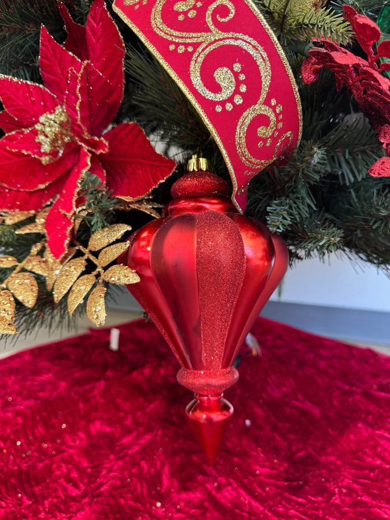 10" Matte/Glitter Finial Stripe Ornament: Red - XY4147KP - The Wreath Shop
