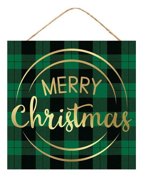 10" Merry Christmas Check Sign: Green/Black - AP860306 - The Wreath Shop