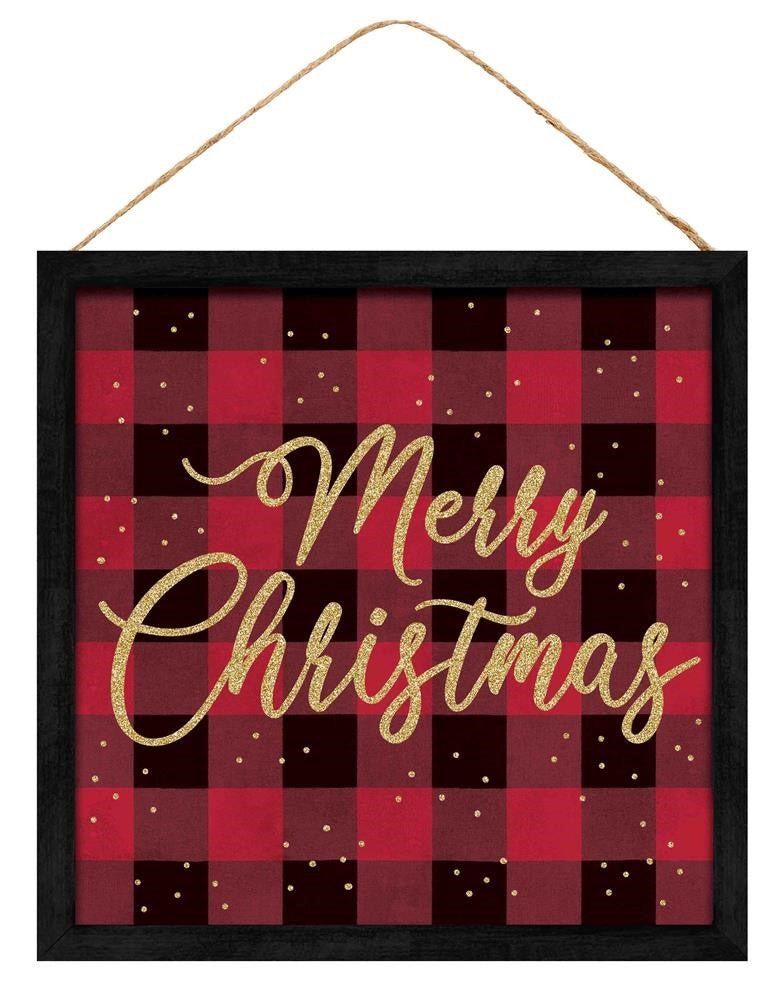 10" Merry Christmas Check Sign: Red/Blk - AP892624 - The Wreath Shop