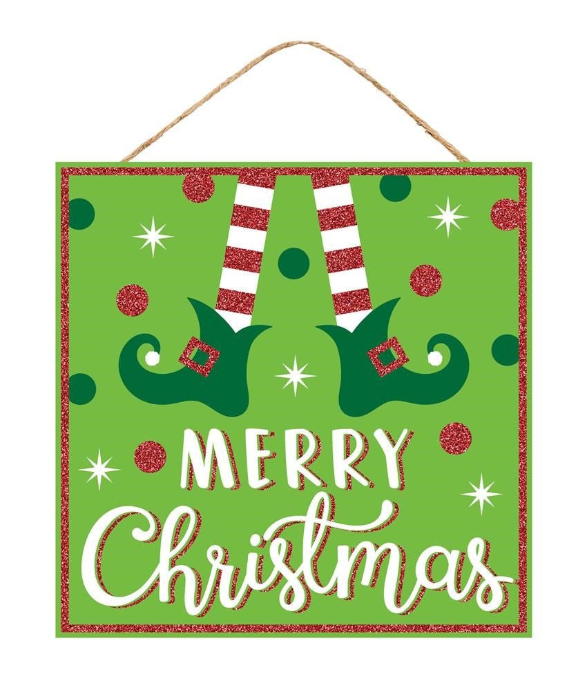 10" Merry Christmas Elf Legs Sign: Green - AP897059 - The Wreath Shop