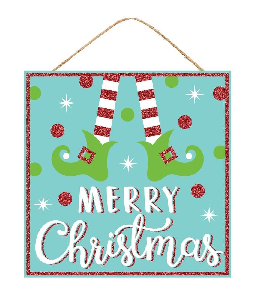10" Merry Christmas Elf Legs Sign: Ice Blue - AP897060 - The Wreath Shop