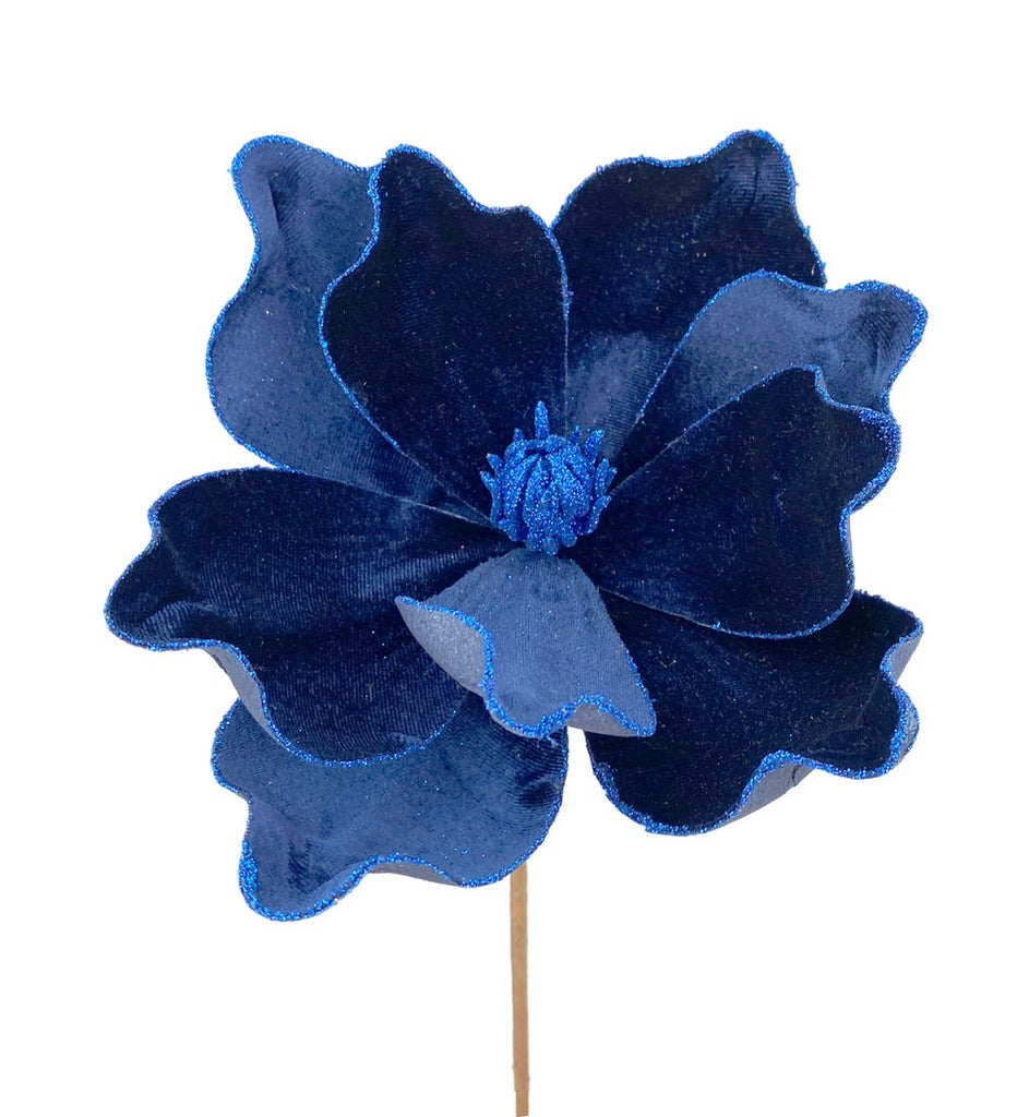 10" Navy Blue Velvet Magnolia Stem - 85318NVBL - The Wreath Shop