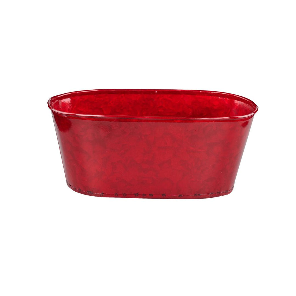 10" Oval Tin Pot: Red - XC019398 Red - The Wreath Shop