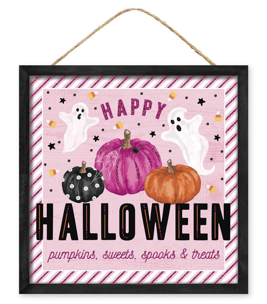 10" Pink Happy Halloween Pumpkin Sign - AP7863 - The Wreath Shop