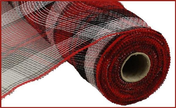 10" Plaid Deco Mesh: Red/Black/White - RY8413H9 - The Wreath Shop