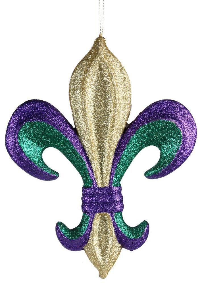 10" Purple Green Gold Glitter Fleur de Lis Hanger - MZ1791TC - The Wreath Shop