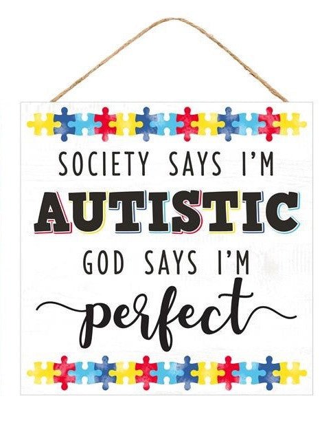 10" Square Autism Sign: White - AP8713-white - The Wreath Shop