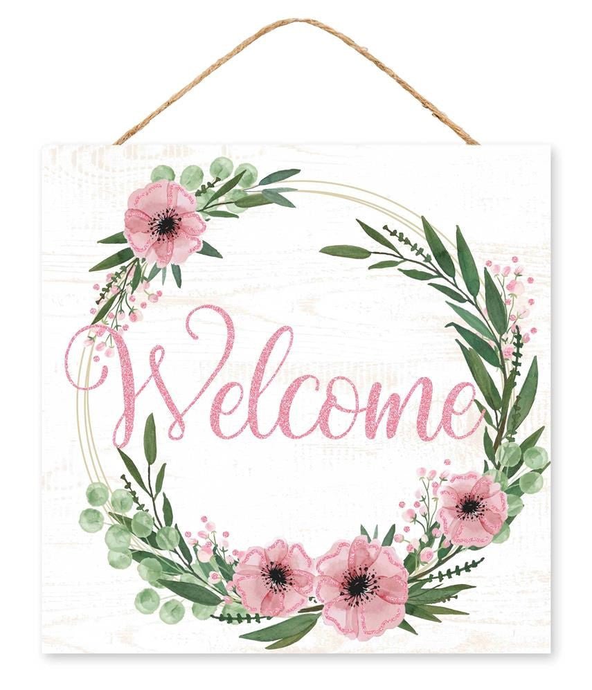 10" Square Welcome Floral Wreath Sign - AP889215 - The Wreath Shop