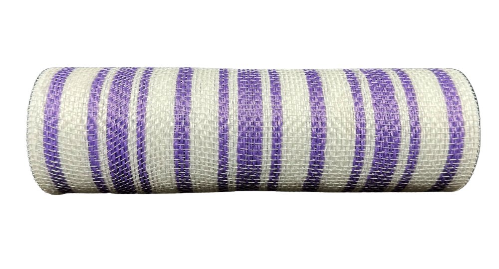 10" Ticking Stripe Fabric Mesh: White/Lavender - XB240310-30 - The Wreath Shop