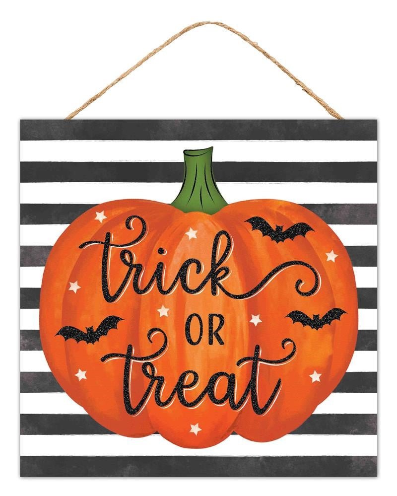 10" Trick or Treat Pumpkin Stripe Sign - AP8893 - The Wreath Shop