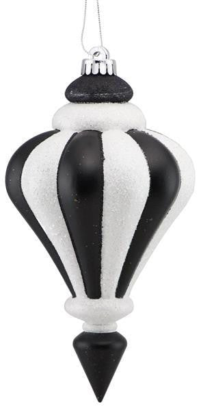 10" Vertical Stripe Finial Ornament: Black/White - XY8911TX - The Wreath Shop