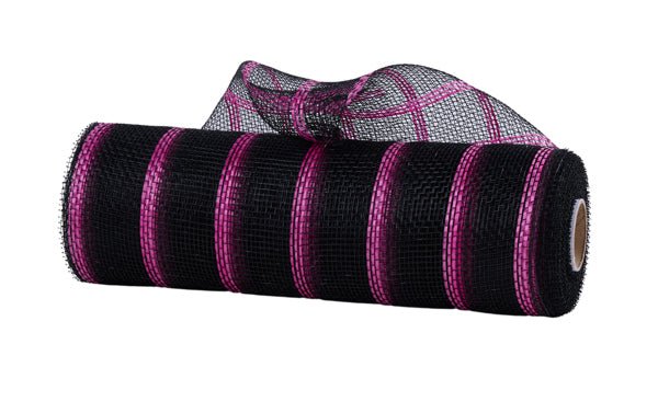 10" Vertical Wide Stripe Deco Poly Mesh: Black/Hot Pink - RE8903JX - The Wreath Shop