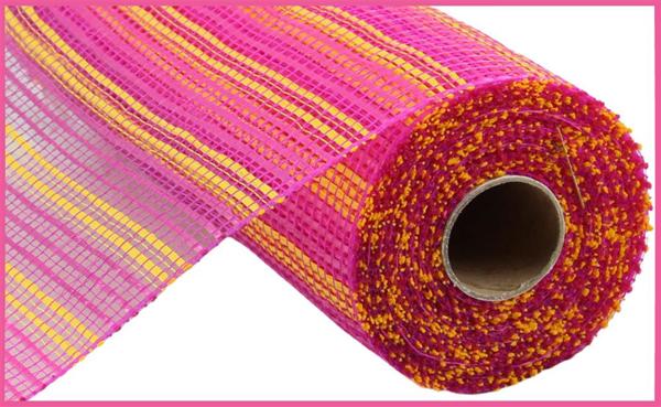 10" Wide Strip Deco Poly Mesh: Hot Pink/Yellow Stripes - RE8902WM - The Wreath Shop