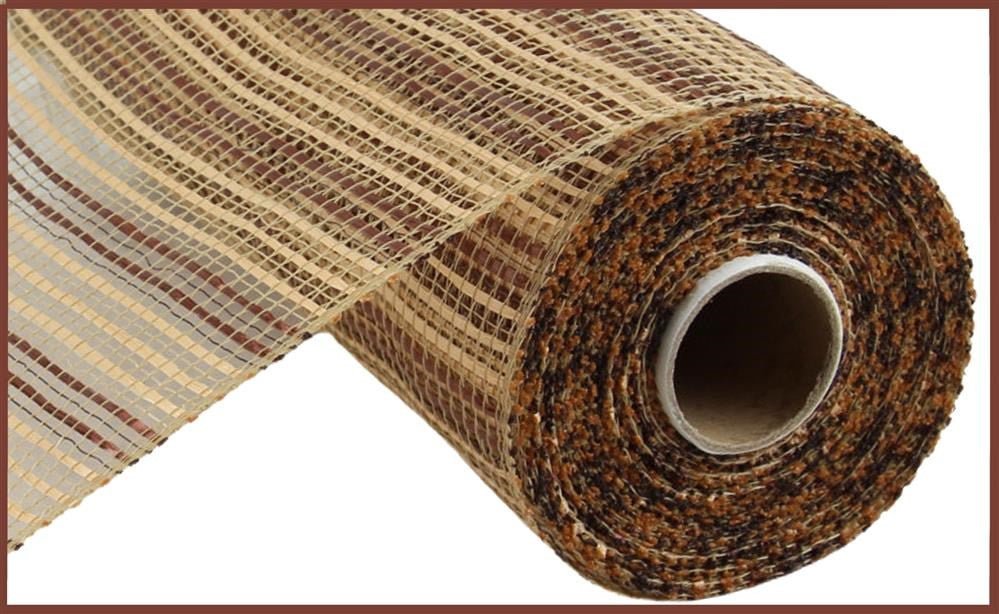 10" Wide Strip Deco Poly Mesh: Natural/Dk Brown - RE8902TN - The Wreath Shop