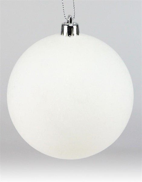 100mm Ball Ornament: White Smooth Flocked - XH113727 - The Wreath Shop