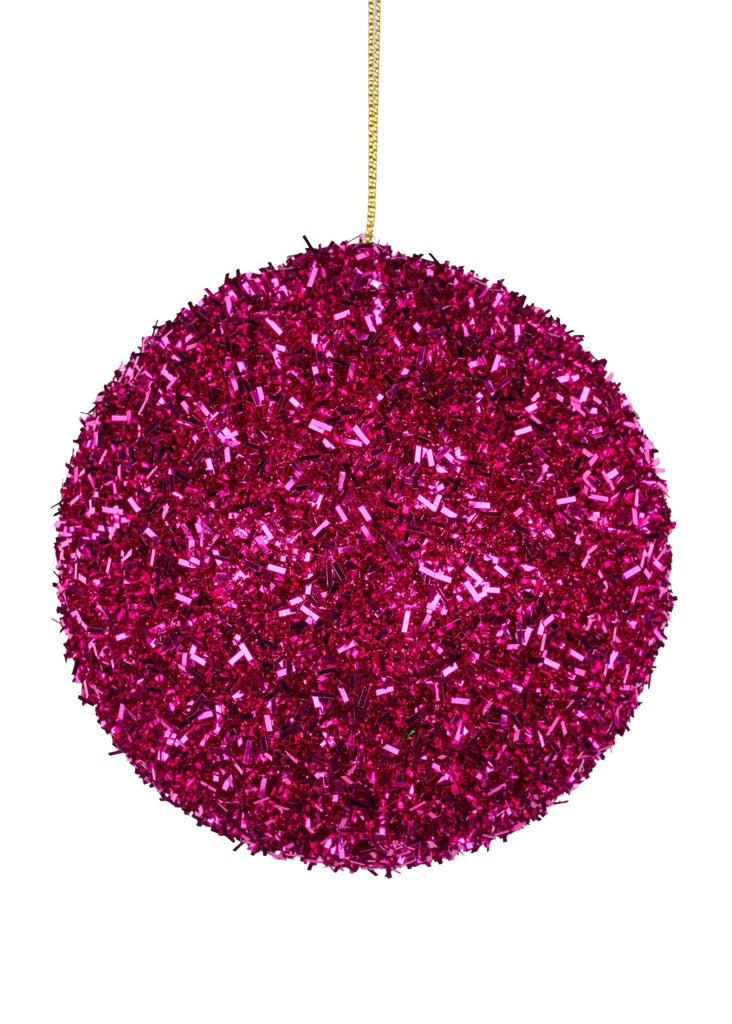 100mm Foil Glitter Ball Ornament: Fuchsia - XY652507 - The Wreath Shop