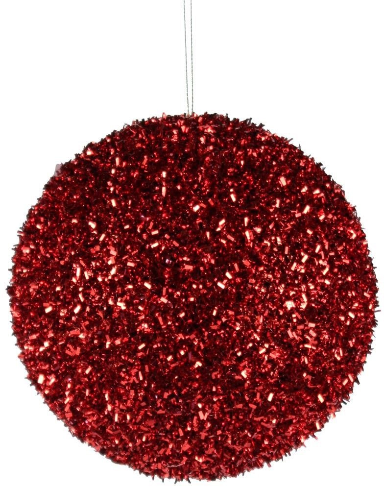 100mm Foil Glitter Ball Ornament: Red - XY652524 - The Wreath Shop