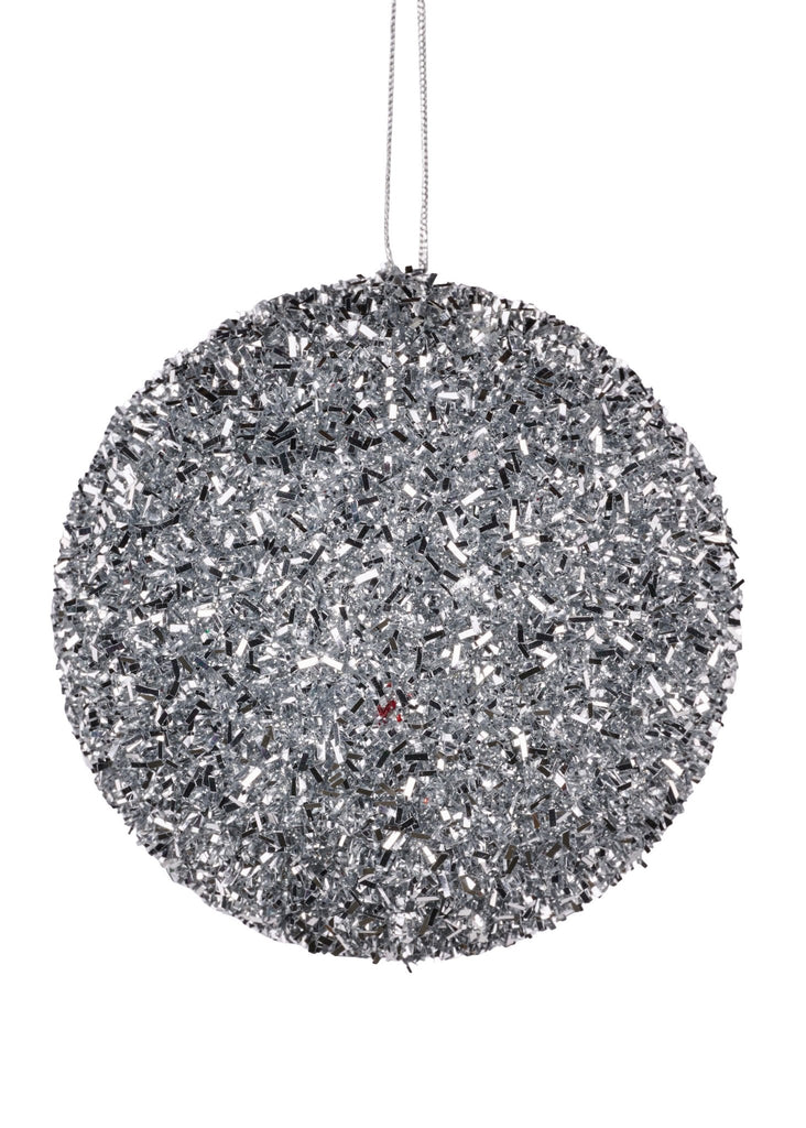 100mm Foil Glitter Ball Ornament: Silver - XY652526 - The Wreath Shop