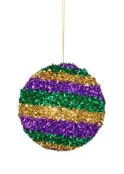 100mm Foil Glitter Stripe Ball Ornament: Mardi Gras - HG1179 - The Wreath Shop