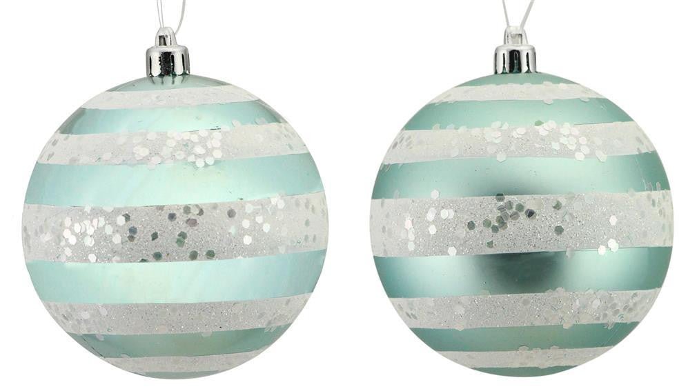 100mm Horizontal Stripe Ball Ornament: Lt Blue/White - XH945603 - The Wreath Shop