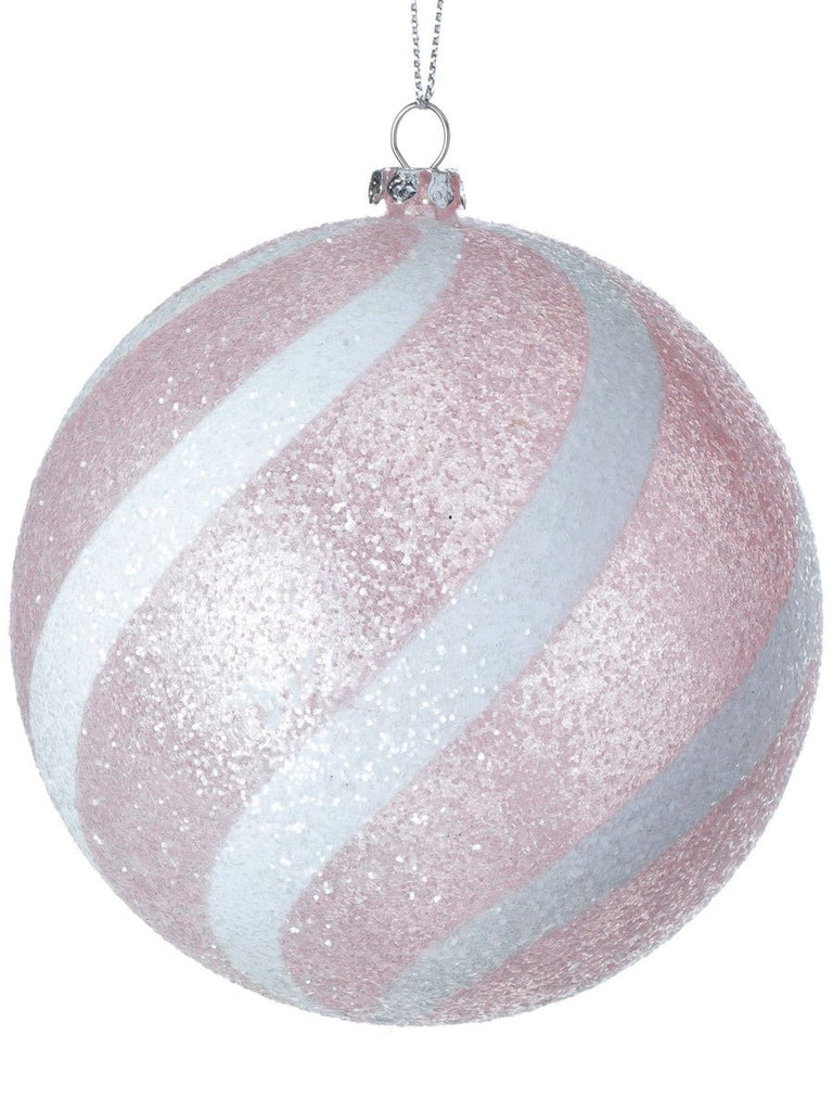 100mm Iced Candy Ball Ornament: Pink/White (Box of 4) - MTX69521PKWH - The Wreath Shop