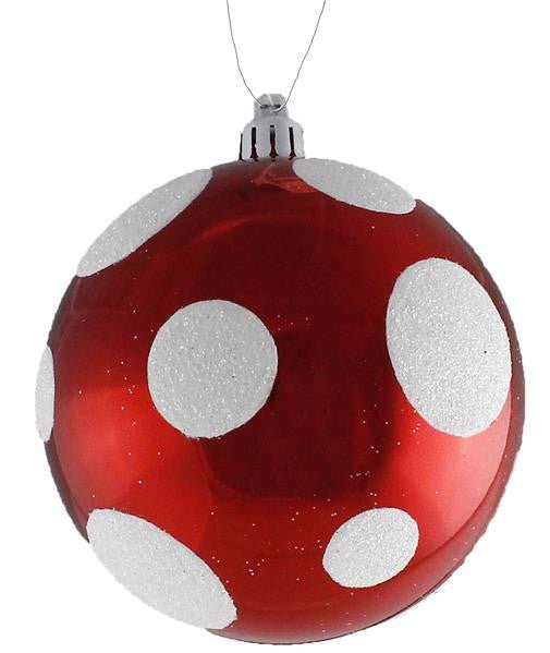 100mm Lg Dot Ball Ornament: Red/Wht - XH9520MA - The Wreath Shop