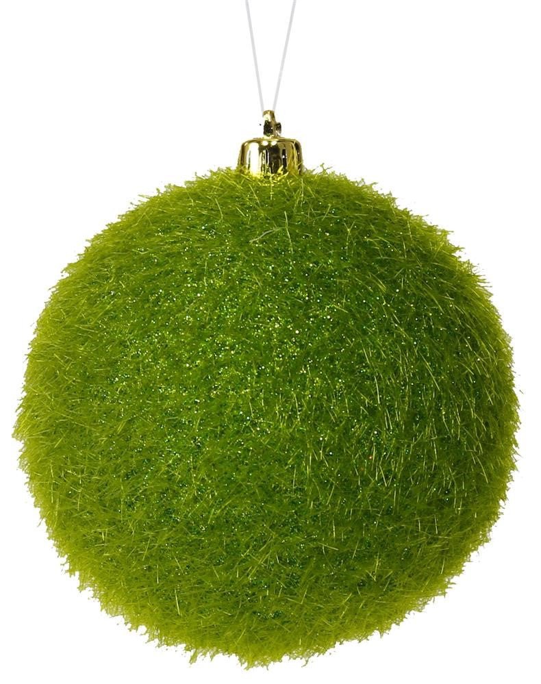 100mm Lime Green Flocked Hair Ball Ornament - XH950869 - The Wreath Shop