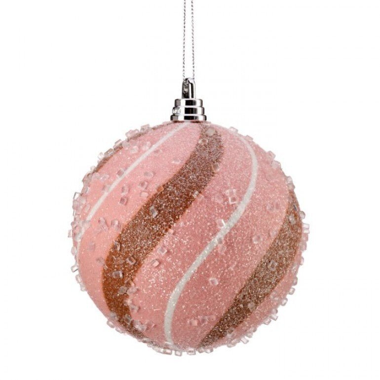100mm Peppermint Ball Ornament: Pink/Wht/Choc, Box of 4 - MTX71768 - The Wreath Shop
