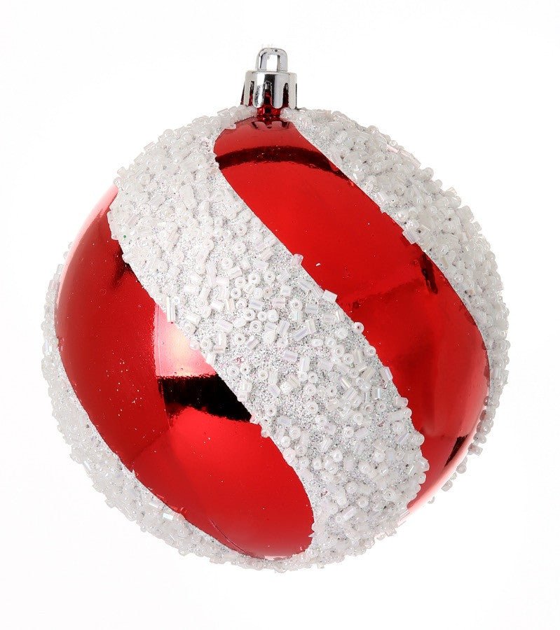 100mm Red/Wht Candy Swirl Ball Ornaments, Box of 3 - MTX54899 - The Wreath Shop