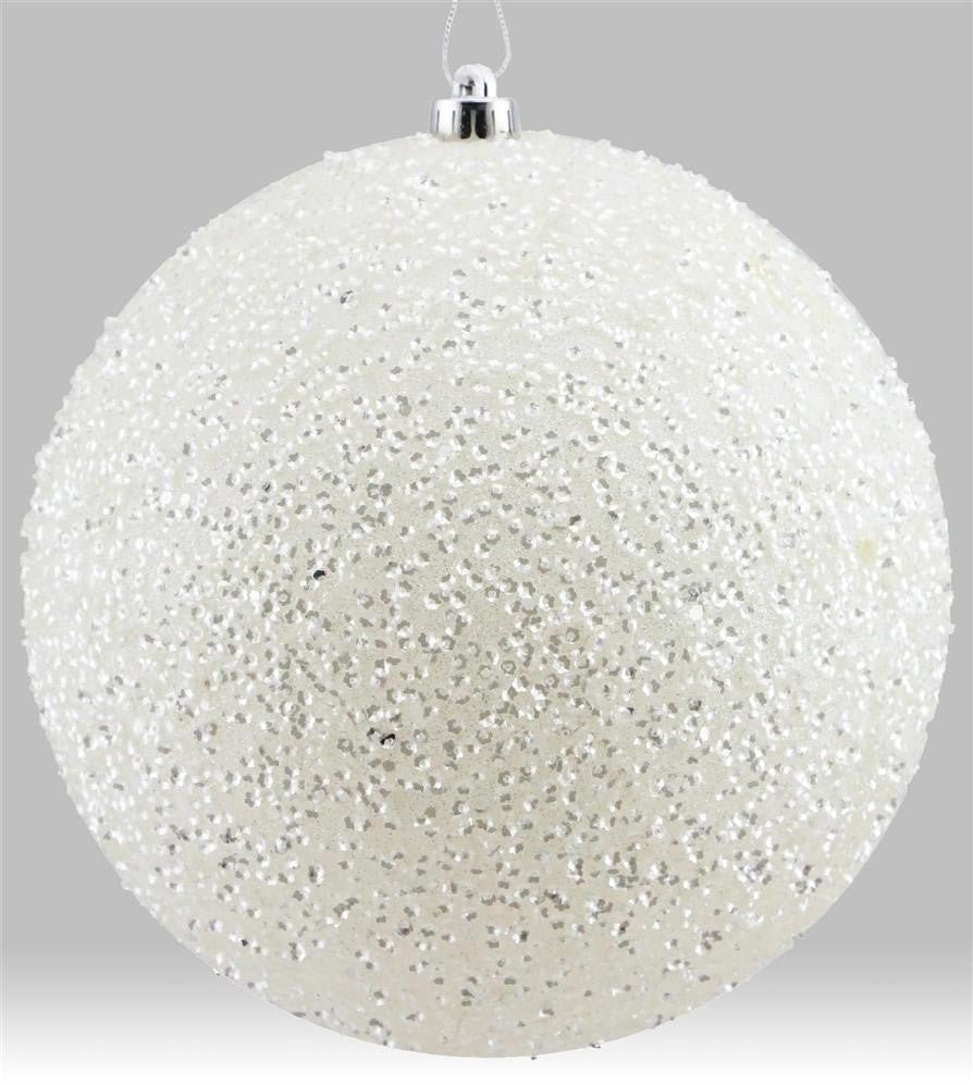 100mm Sequin/Glitter Ball Ornament: White - XY881527 - The Wreath Shop