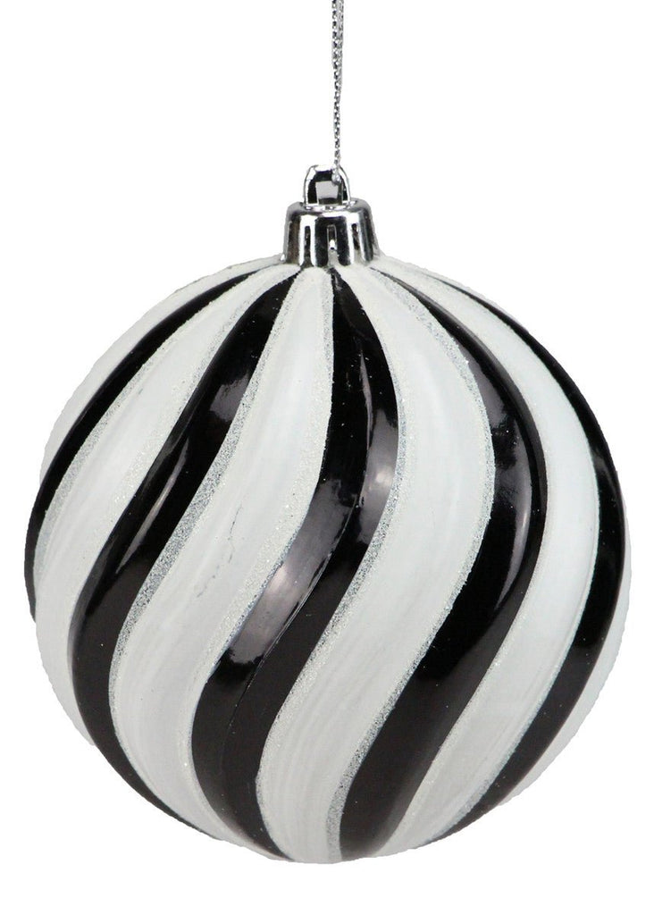 100mm Swirl Ball Ornament: Black/Wht - XY2018TX - The Wreath Shop