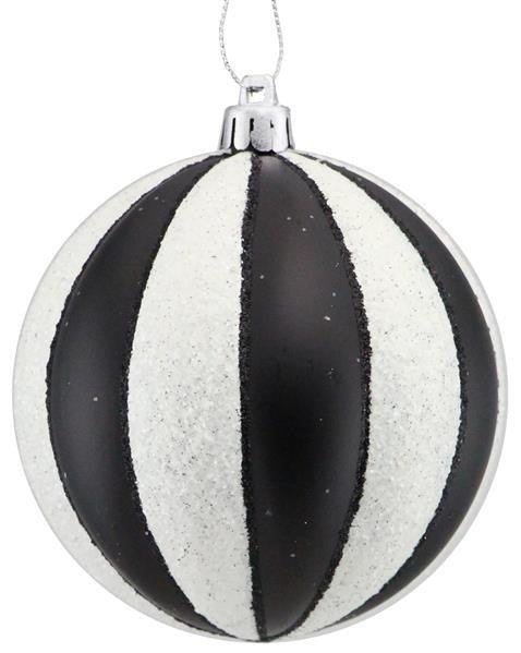 100mm Wide Vertical Stripe Ball Ornament: Black/White - XY8833TX - The Wreath Shop