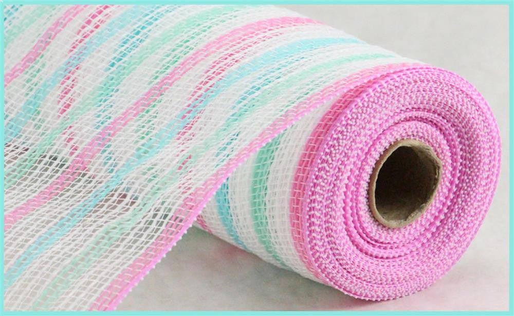 10.25" Faux Jute Mesh: Lt Blue/Mint/Pink/Wht Stripe - RY8338AT - The Wreath Shop