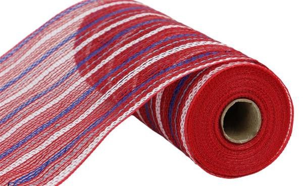 10.25" Poly/Jute Matte Stripe Mesh: Red/Royal/White/Ice Blue - RY8033CX - The Wreath Shop