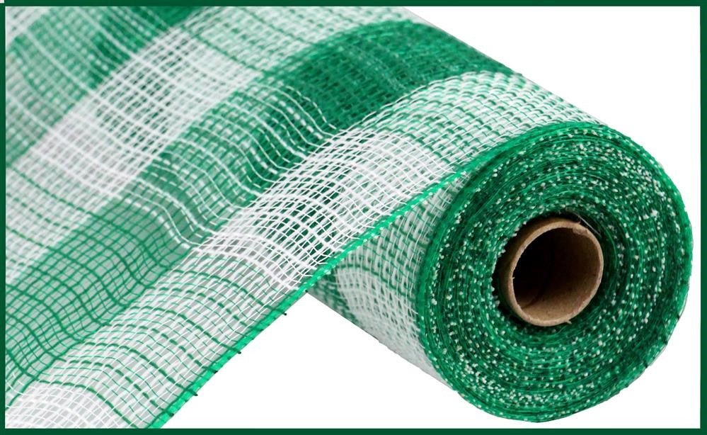 10.5" Faux Jute PP Check Mesh: Emerald Green/White - RY8315M6 - The Wreath Shop