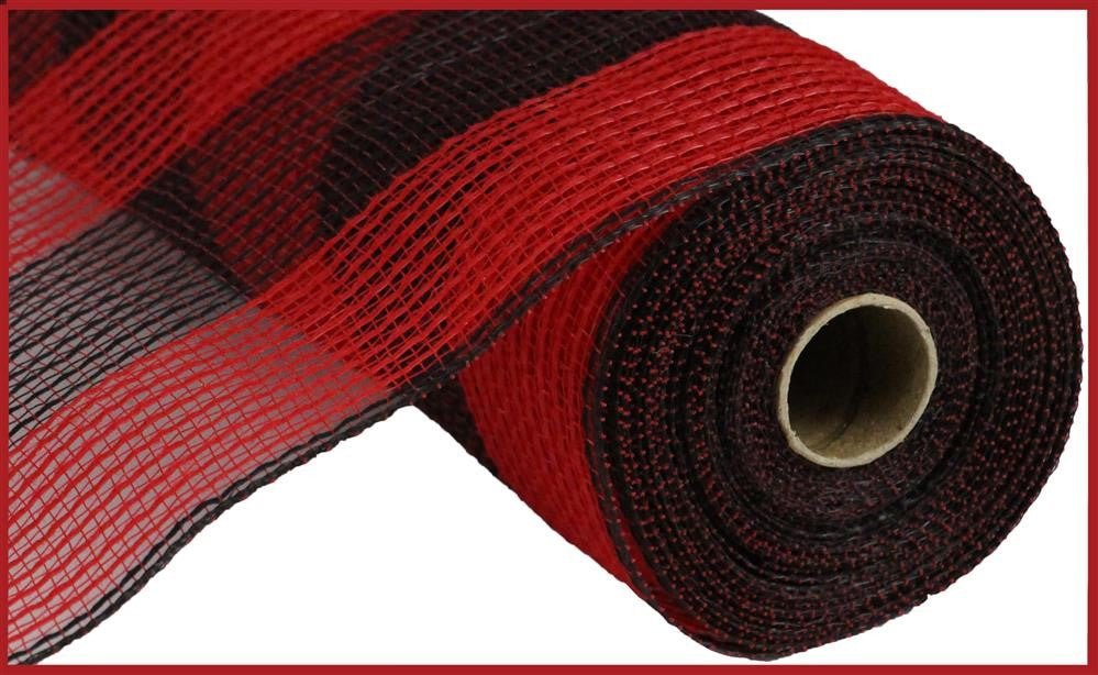 10.5" Faux Jute Wide Stripe Mesh: Red/Black - RY8314E6 - The Wreath Shop