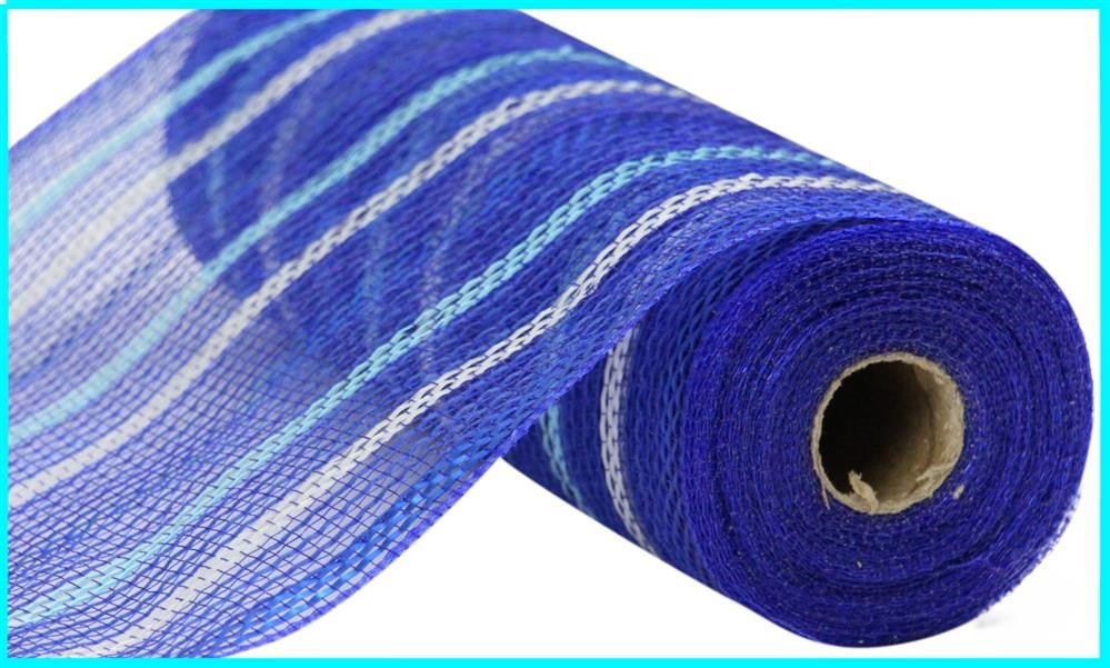 10.5" Poly Faux Jute Mesh: Blue/Turq/Silver - RY8019R1 - The Wreath Shop