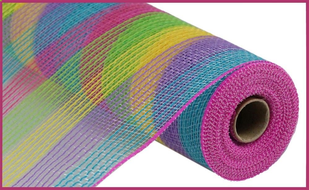 10.5" Poly Faux Jute Mesh: Hot Pink/Grn/Yllw/Lav/Turq Stripe - RY8321D8 - The Wreath Shop