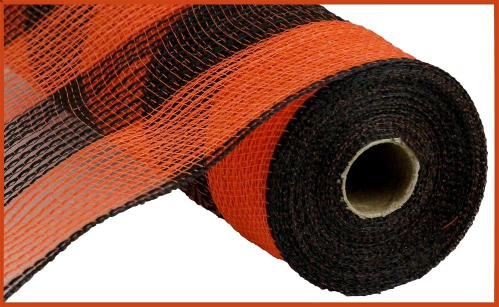 10.5" Poly Faux Jute Mesh: Wide Orange/Black Stripe - RY8314F7 - The Wreath Shop