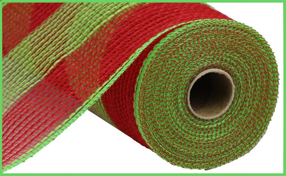 10.5" Poly Faux Jute Mesh: Wide Red/Lime Green Stripe - RY831455 - The Wreath Shop