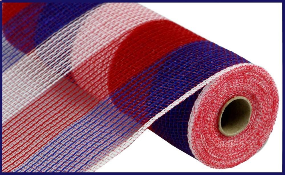 10.5" Poly Faux Jute Mesh: Wide Stripe Red/White/Blue Stripe - RY8316D1 - The Wreath Shop