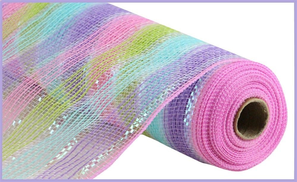 10.5" Poly Faux Jute Stripe Mesh: Pink/Grn/Blue/Lav - RY8032AY - The Wreath Shop