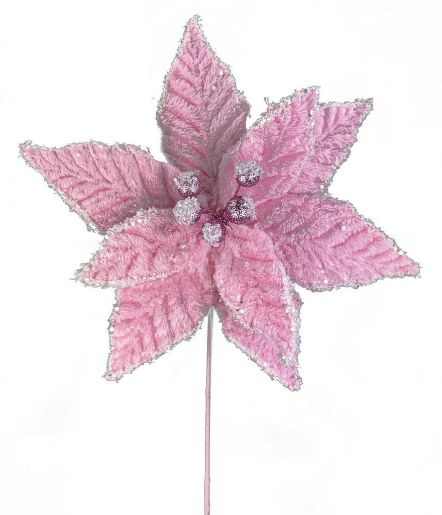 11" Dia Fuzzy Pink Poinsettia PIck - 86030PK - The Wreath Shop