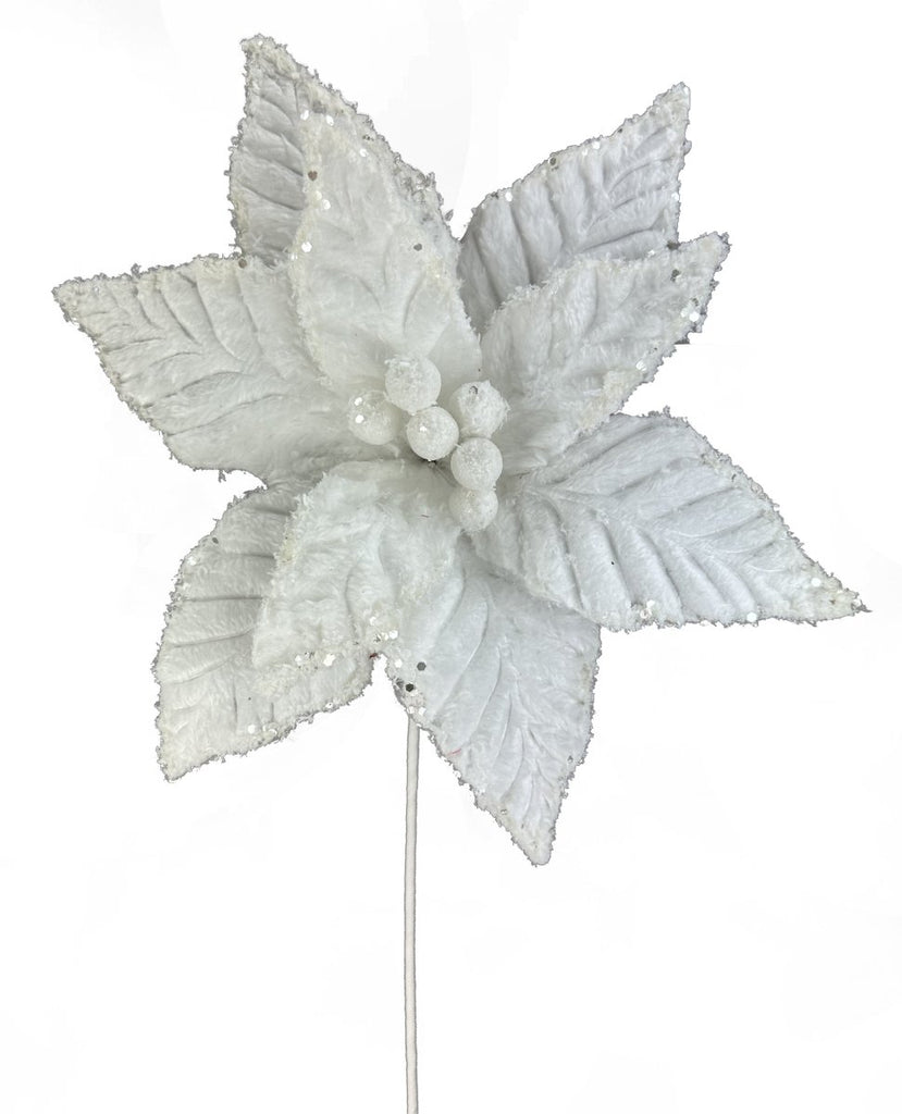 11" Dia White Poinsettia Pick - 86030WT - The Wreath Shop