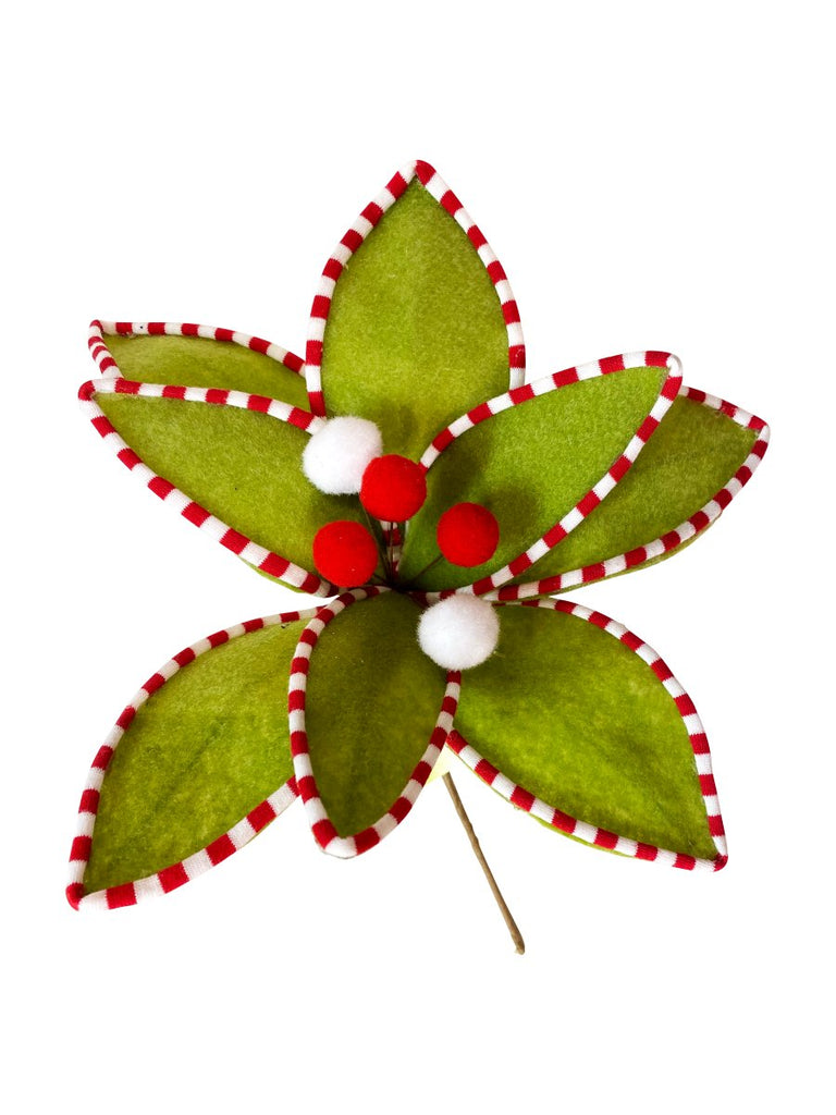 11" Lime/Red/Wht Peppermint Poinsettia Stem - 84744RDWTGN - The Wreath Shop
