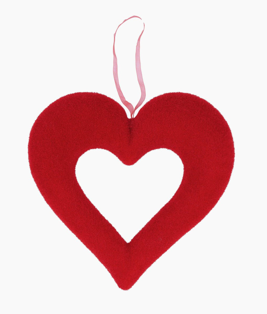 11" Red Flocked Open Heart Orn - HV9173 - The Wreath Shop