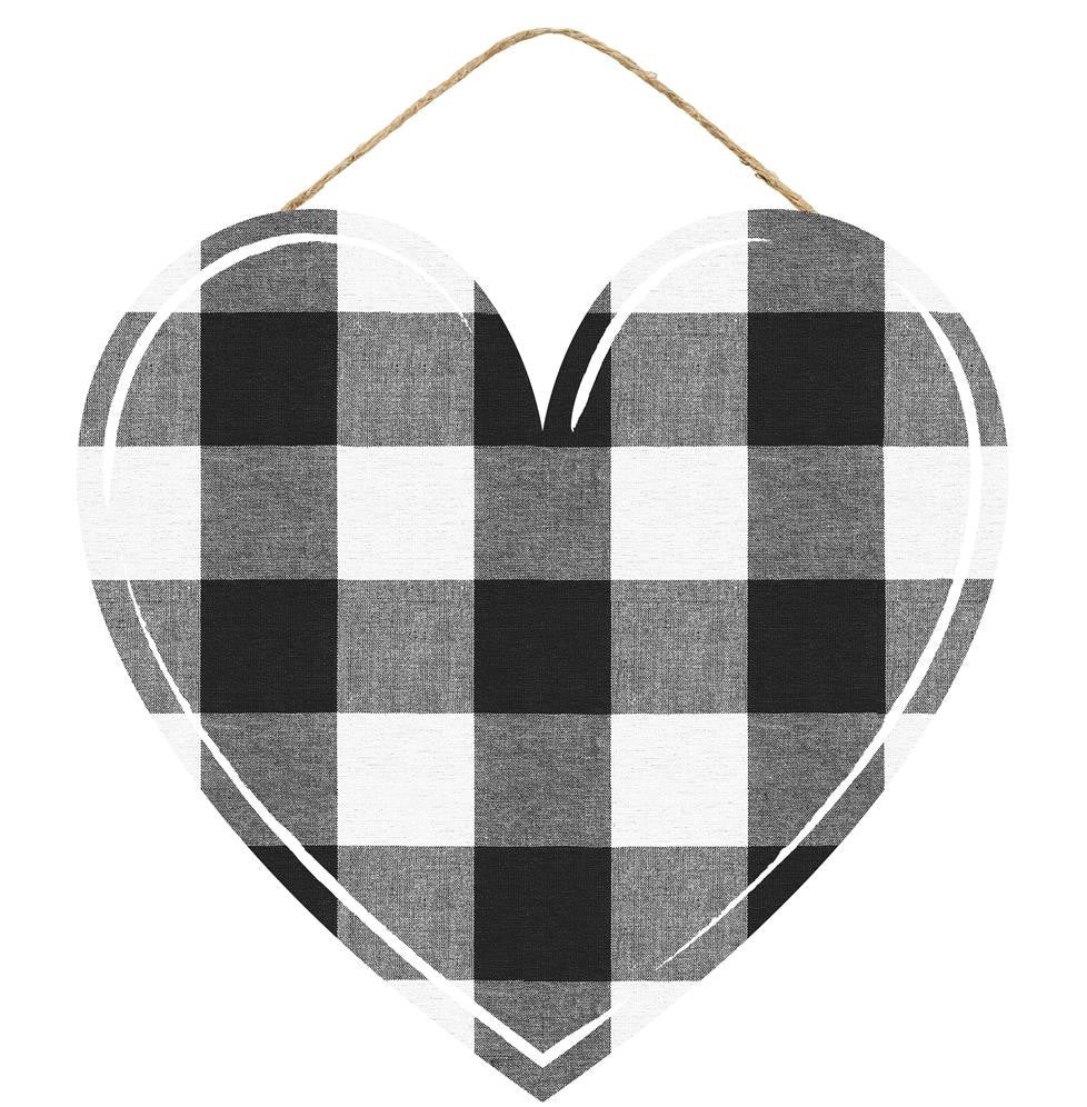 12" Black/White Check Heart Hanger - AP858302 - The Wreath Shop